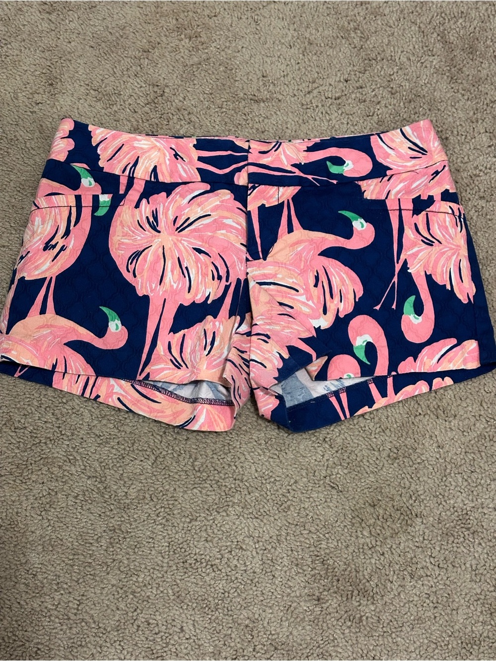Lilly Pulitzer Navy Shorts with Pink Flamingo Print